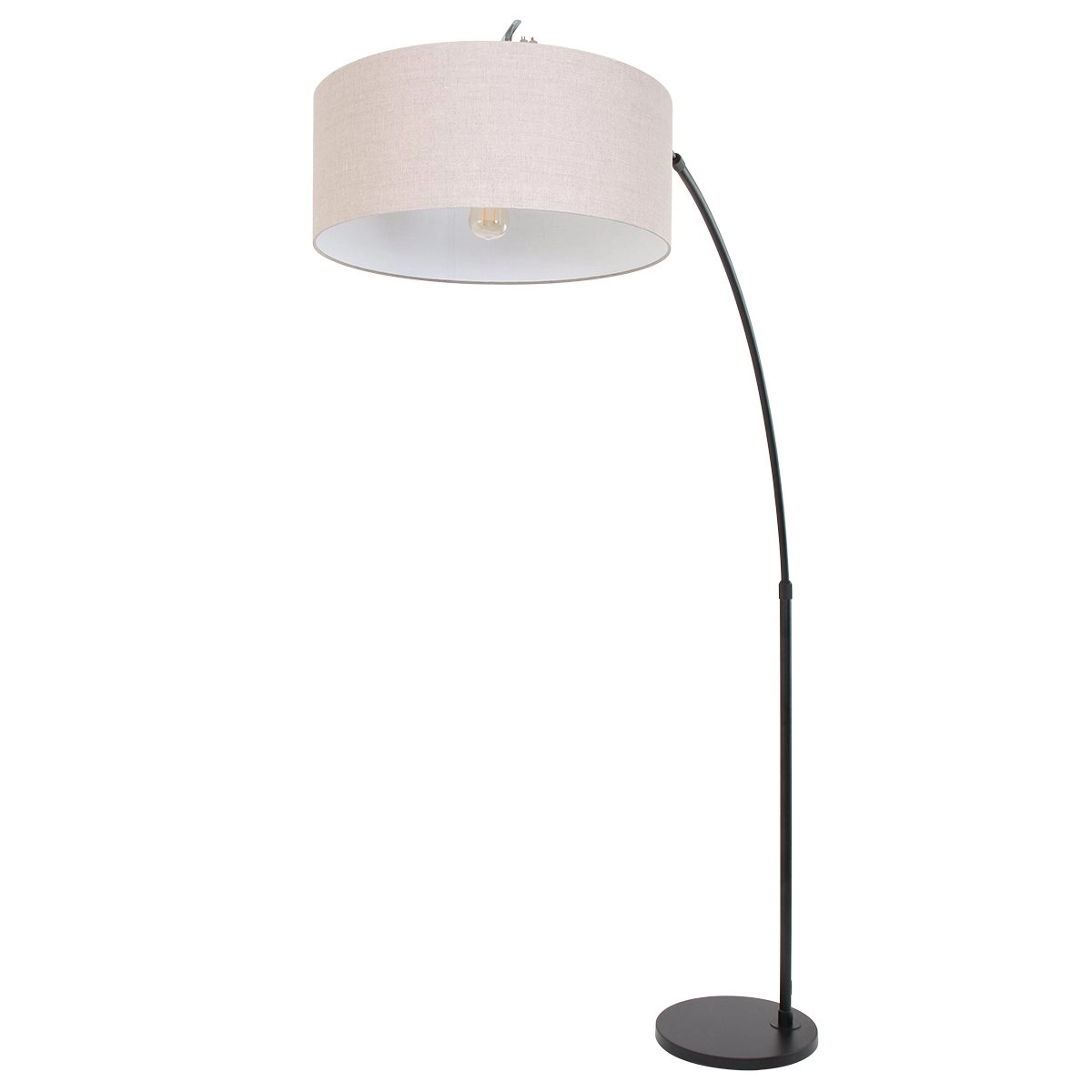 Arc lamp Gramineus 50 black with linen lampshade