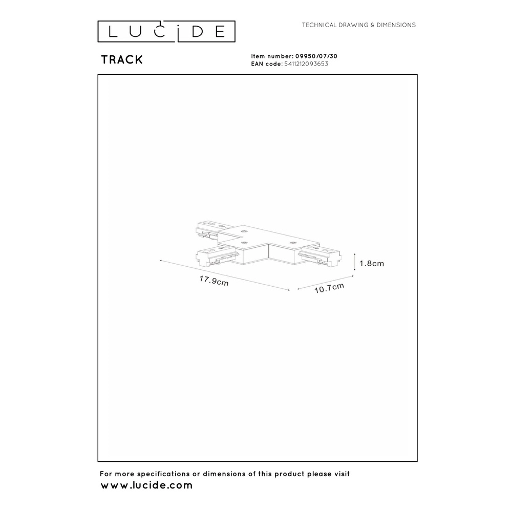 Rail T-connector (B) Track 1-phase black Lucide 5411212093653