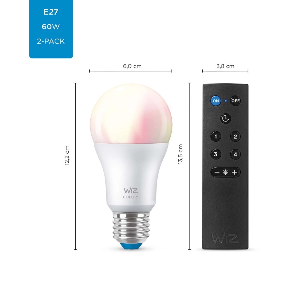 Set 2x 8,5W - E27 - Led with remote control WiZ 8719514550117