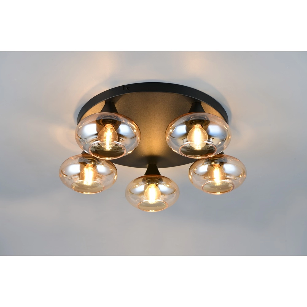 Ceiling lamp Divina 5-light black with amber glass Trio 4017807667455