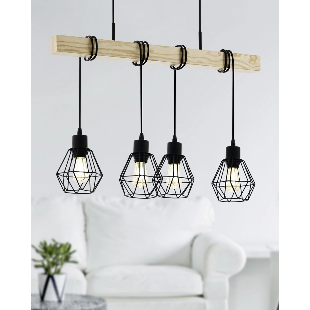 4-light pendant lamp Townshend 5 Dining room - black with wood Eglo 9002759440756