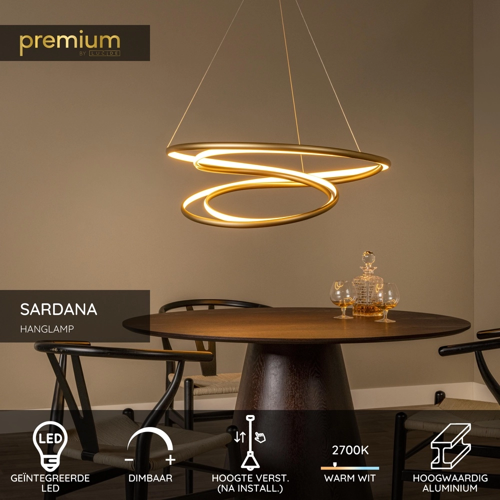 Design pendant lamp Sardana Ø 80cm curl gold Premium by Lucide 5411212520890