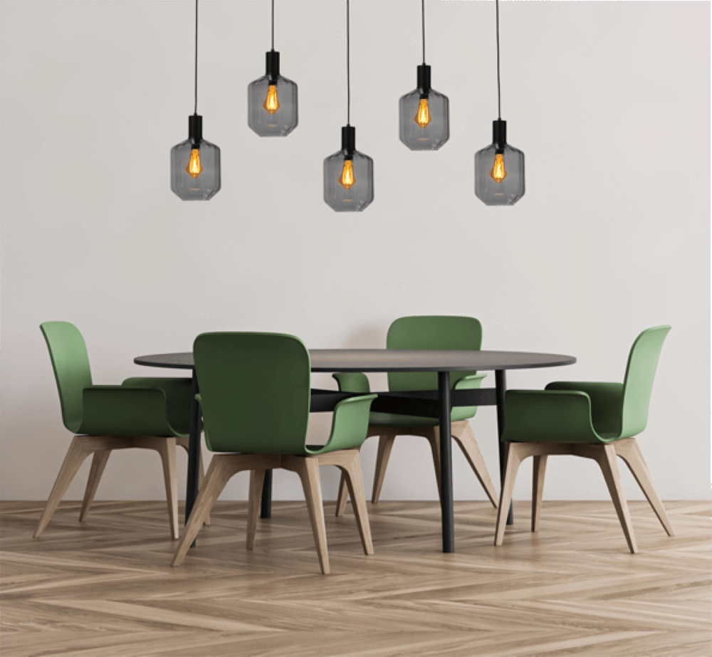 5-light hanging lamp - black - Porto with Jagger smoke glasses Masterlight 8718121270302
