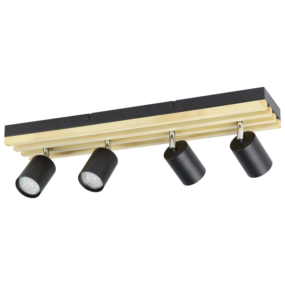 Modern spotlight Cembrano 4-light black with wood