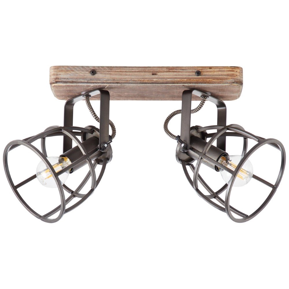 Country ceiling lamp Matrix Beam 2-light copper bronze with wood