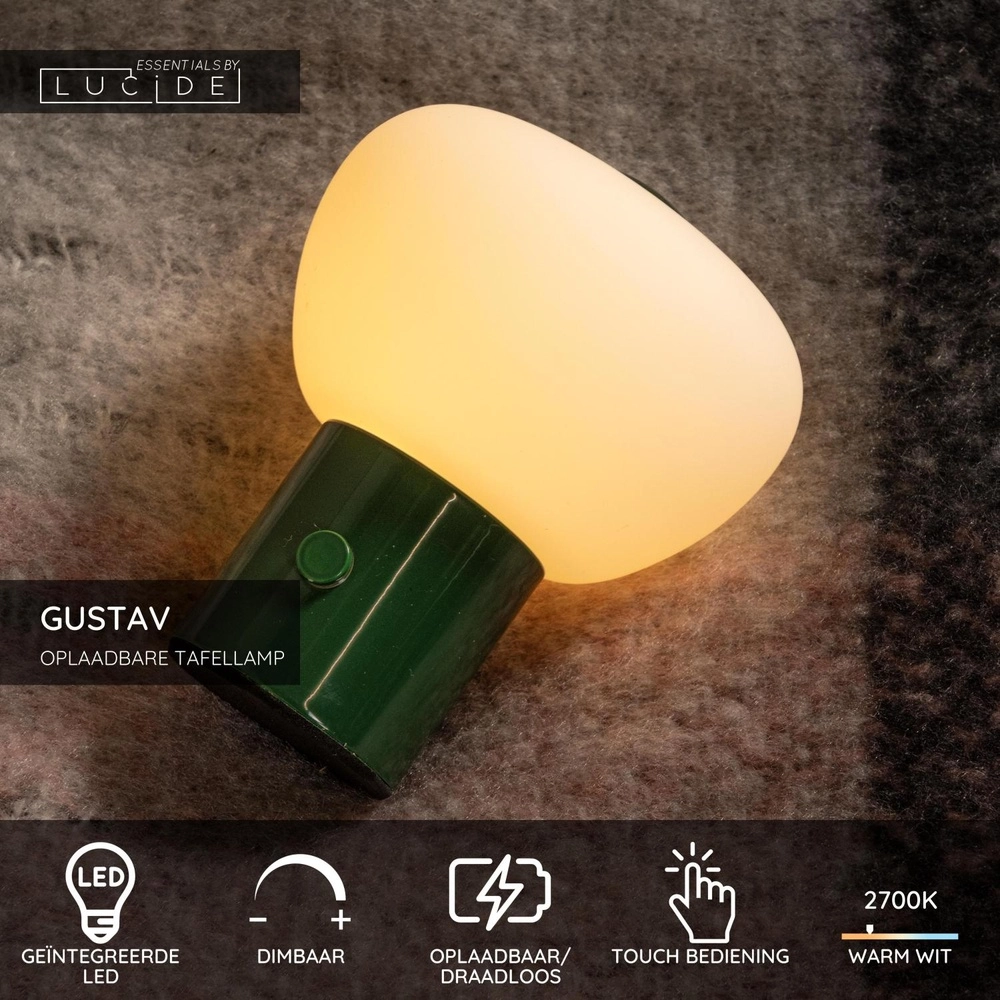 Table lamp rechargeable Gustav Green Lucide 5411212442017