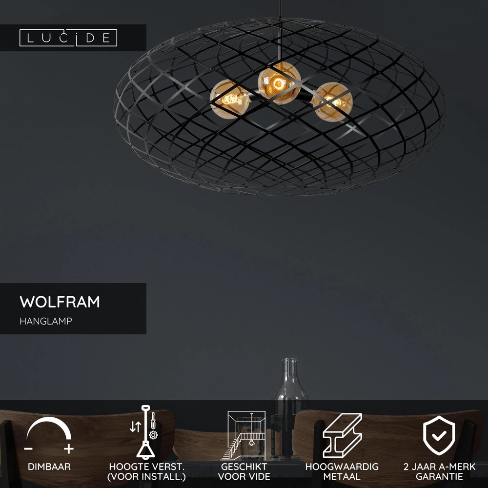 Vide pendant lamp Wolfram 3-light black Lucide 5411212211156