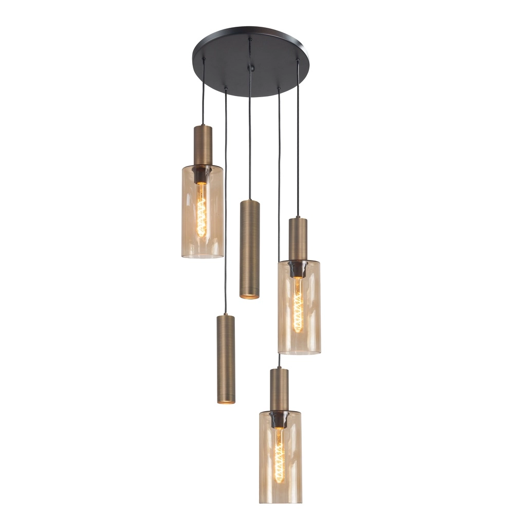 5-light pendant lamp Perugia black with copper bronze