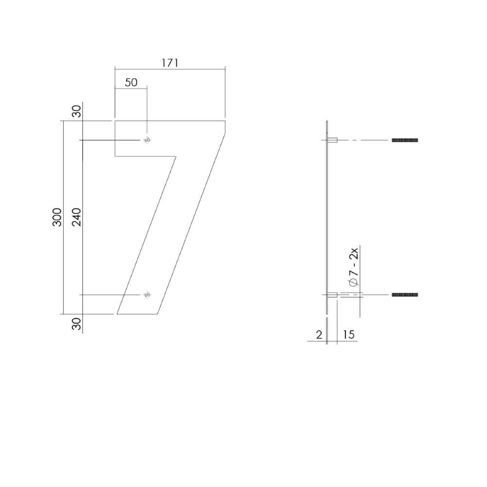 House number 7 XL Numbra 30cm stainless steel Intersteel 8714186503140