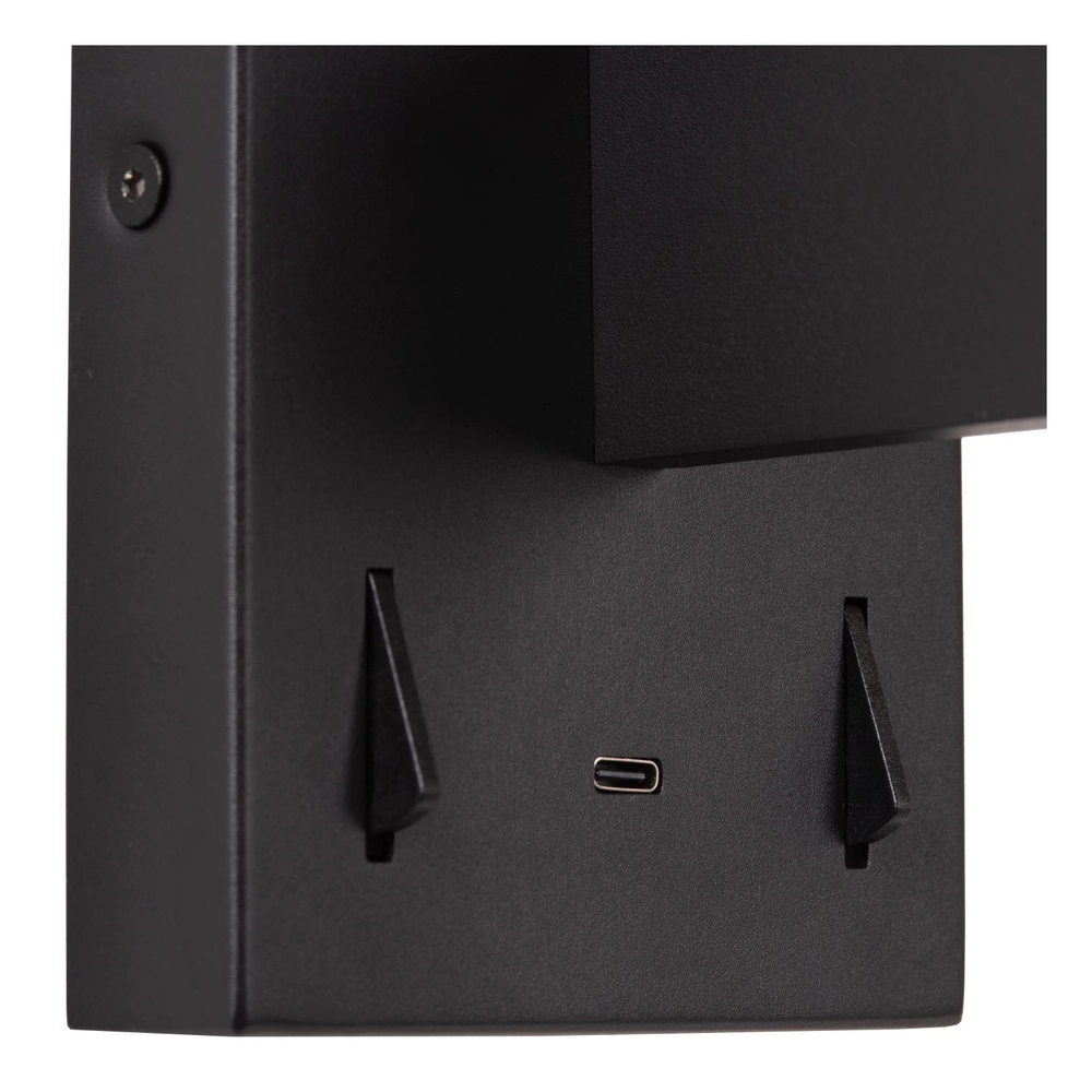 Design wall lamp Finan with reading lamp and USB charging point black Lucide 5411212680020