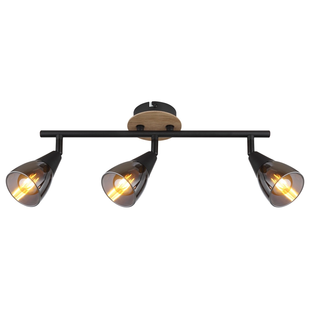 3-light ceiling lamp Mubby black with wood look Globo 9007371448869