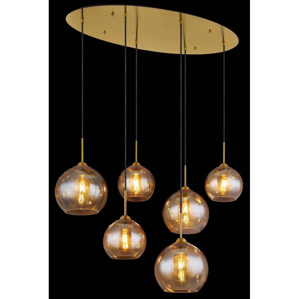 Golden pendant lamp Jamessa 6-light with amber glass Globo 9007371435692
