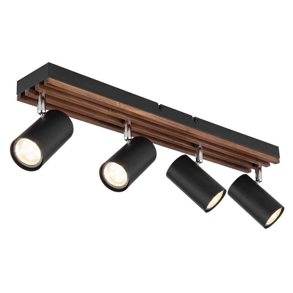 Ceiling lamp Kayden 4-light black with wood