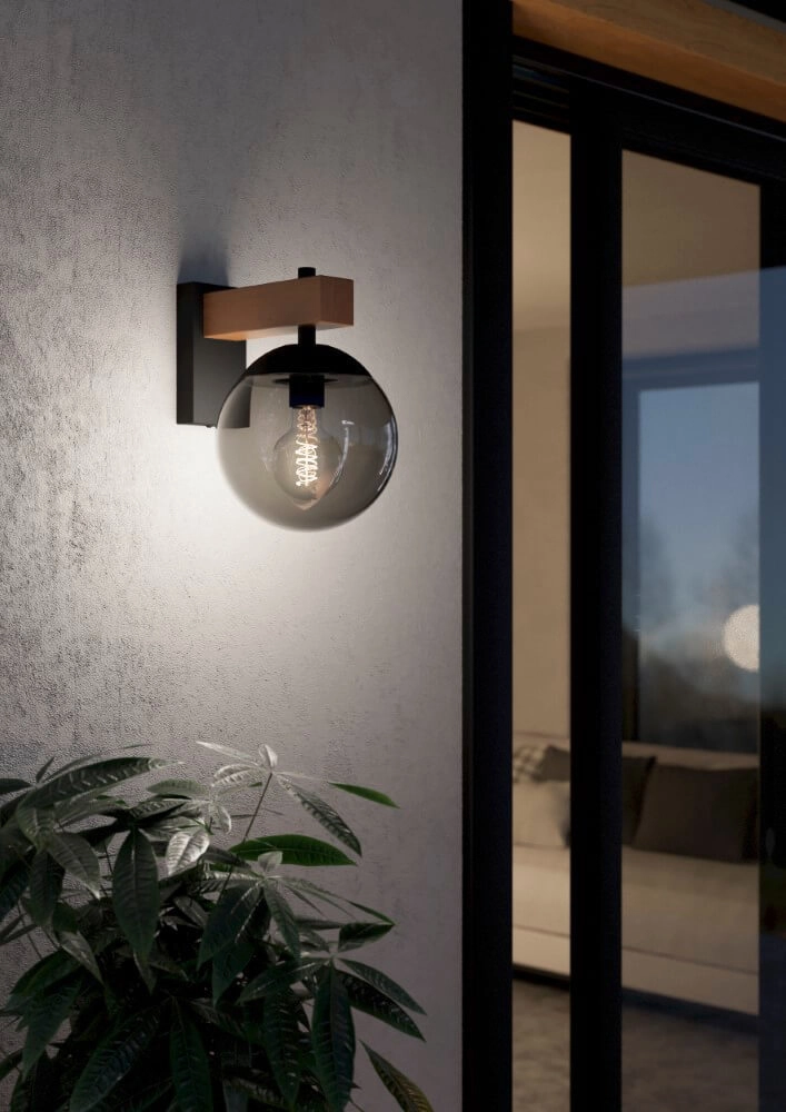 Sphere outdoor lamp Bufalata Wood with smoke glass Eglo 9008606261765