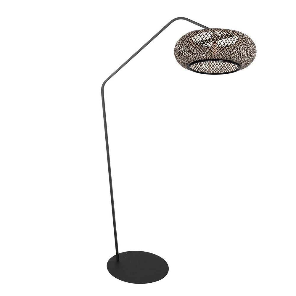Arc lamp ZigZag with black and rattan hood