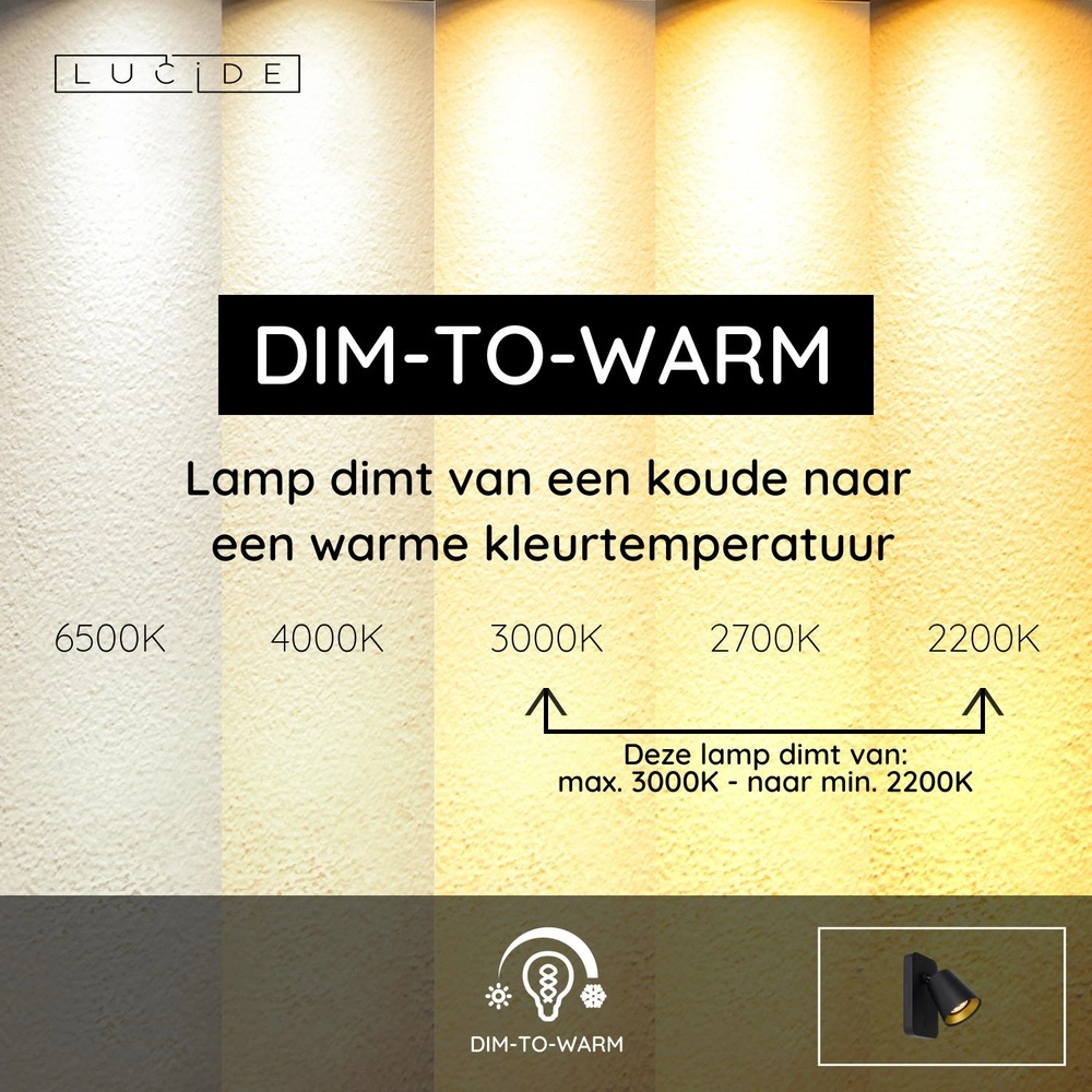 Bedside lamp Turnon dim to warm black Lucide 5411212092502
