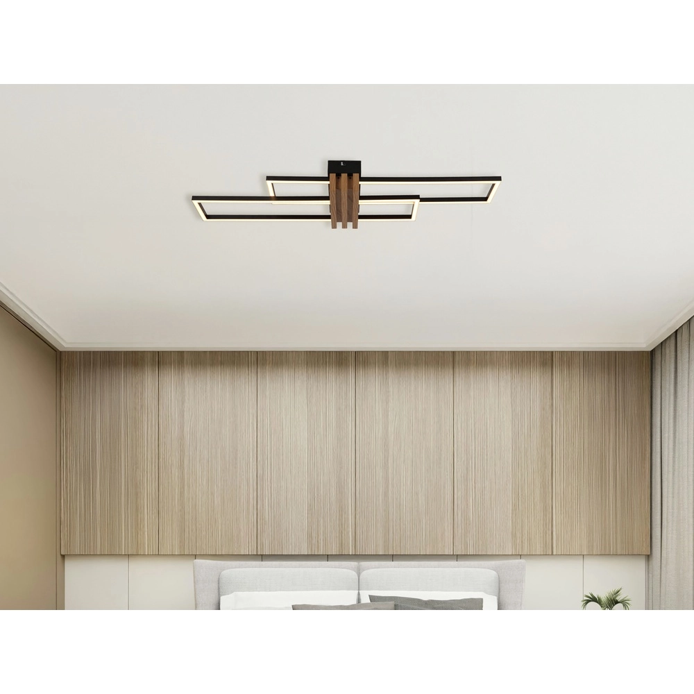 Modern ceiling lamp Dakari I black with wood 60cm Globo 9007371522781