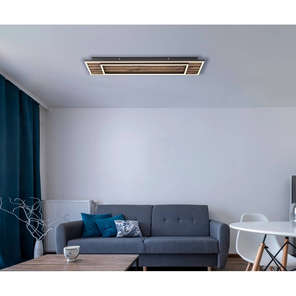 Ceiling lamp Woody black with wood rectangle Globo 9007371513574
