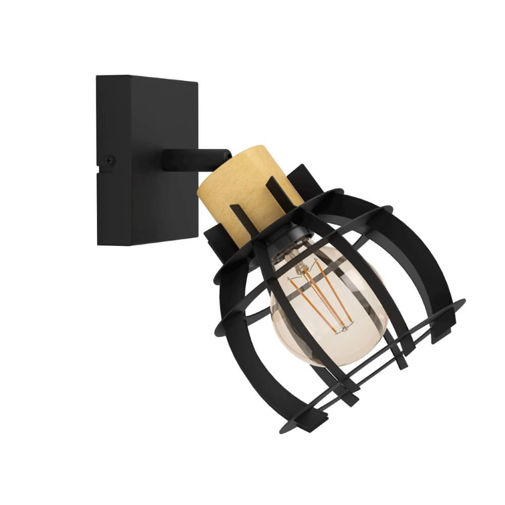 Wall light Stillington 1 black with wood