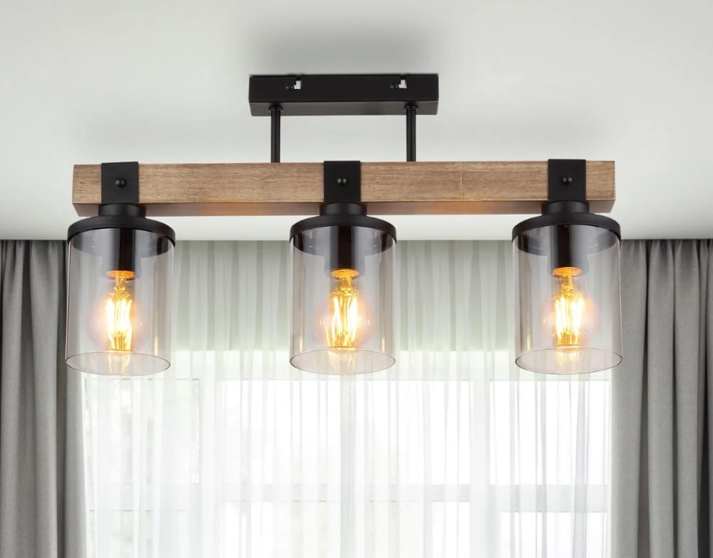 3-light ceiling lamp Lila black with wood Globo 9007371443710