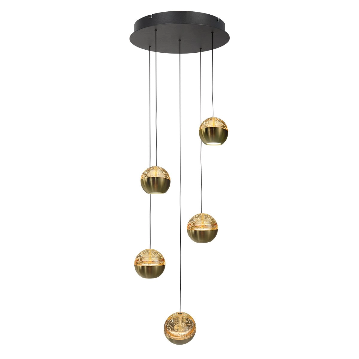 5-light vide pendant lamp Belluno LED - brass gold with glass