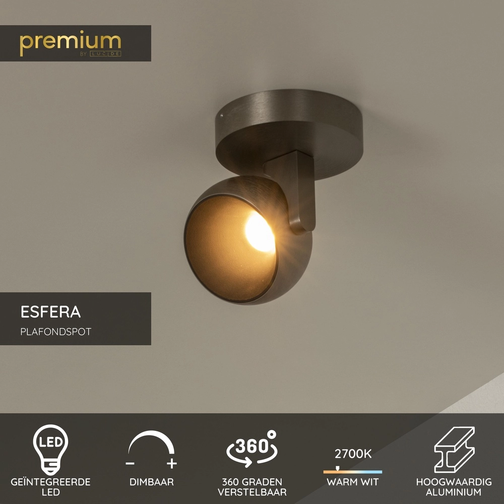 Design wall lamp Esfera brushed metal Premium by Lucide 5411212234438