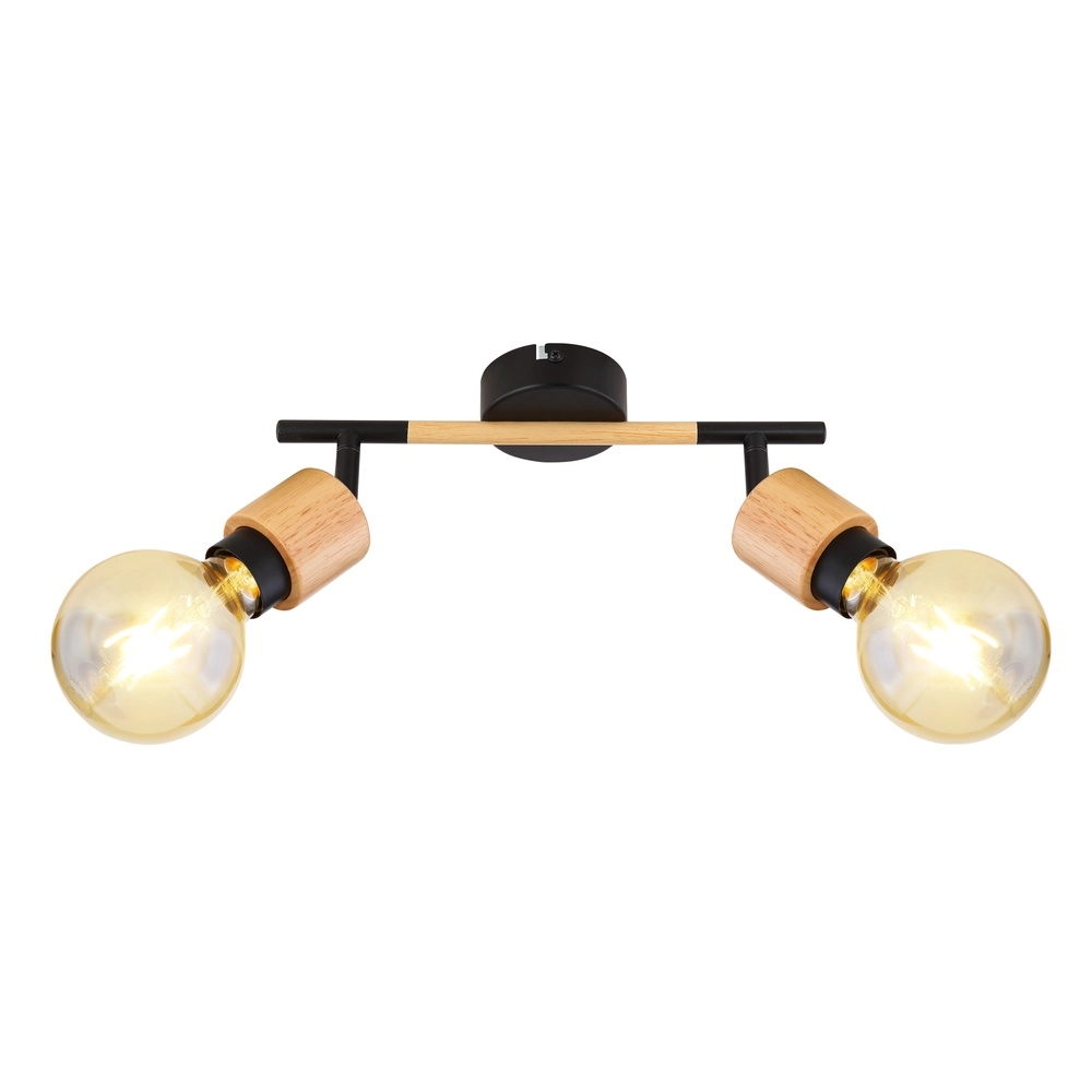 Ceiling lamp Jorna 2-light black with wood Globo 9007371402281