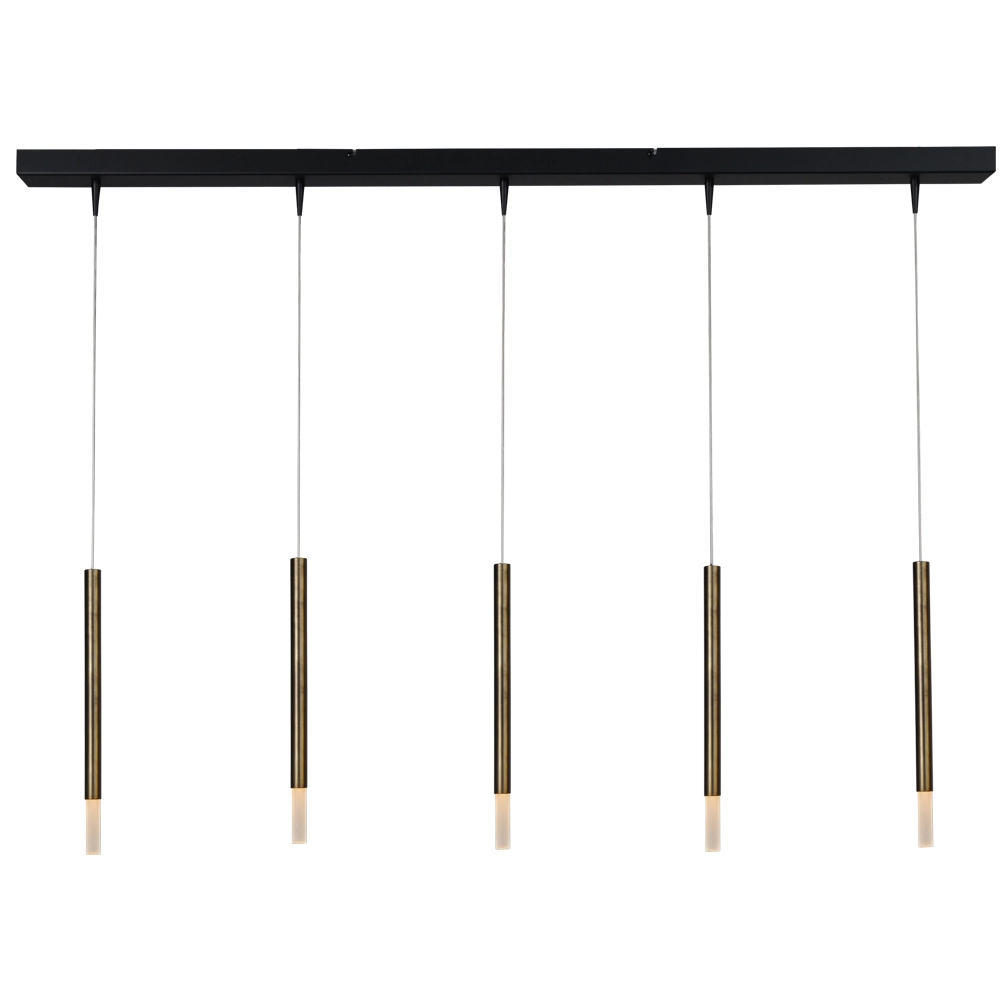 Black dining table hanging lamp Flute 5-light gold cylinder