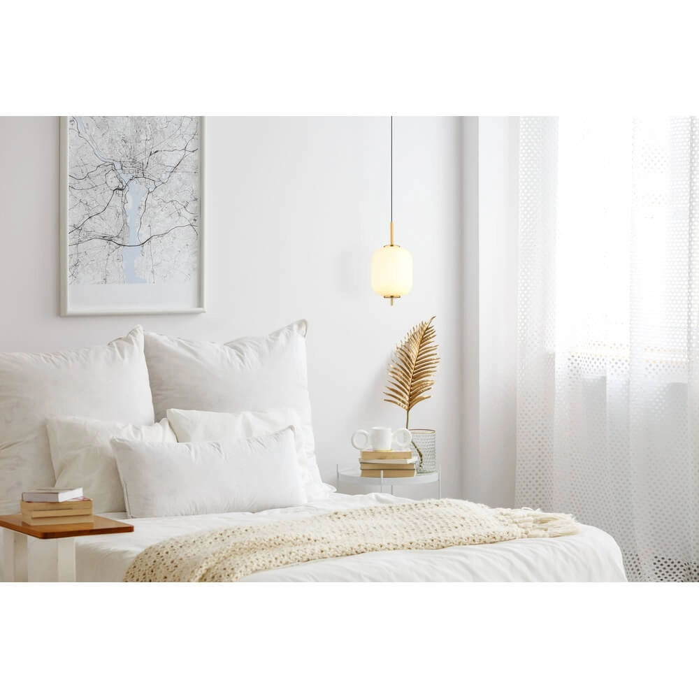 Golden pendant lamp Ewald single white glass Ø 13.5cm Globo 9007371458578