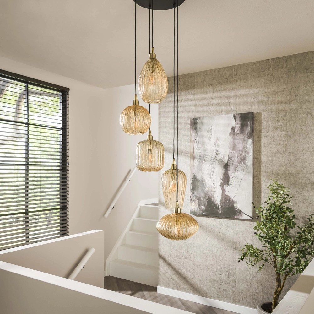 Dining room pendant lamp V-Shape 5-light - ribbed glass Lyora 8716803511156