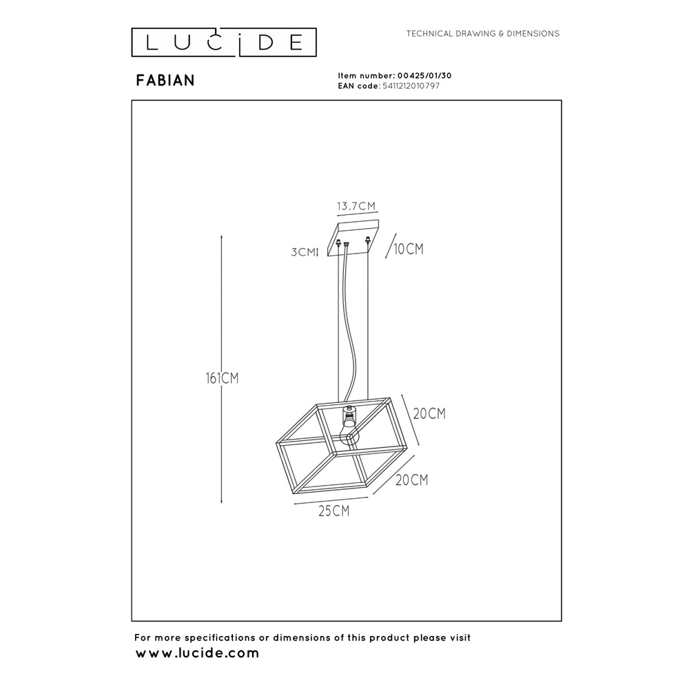 Modern pendant lamp Fabian Black Lucide 5411212010797