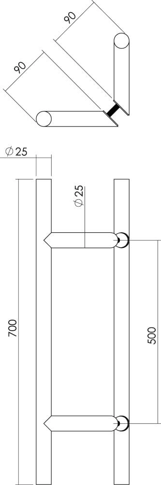Dowel handles T-shape Gripon slanted per pair 70cm stainless steel Intersteel 8714186334393