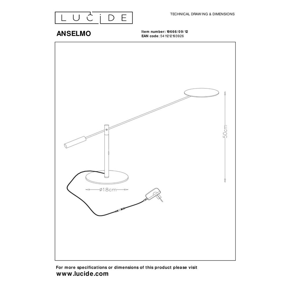 Desk lamp Anselmo chrome Lucide 5411212193926