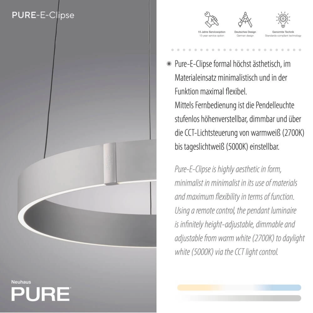 Round hanging lamp Pure E-Clipse aluminum Ø 50cm Paul Neuhaus 4012248372333
