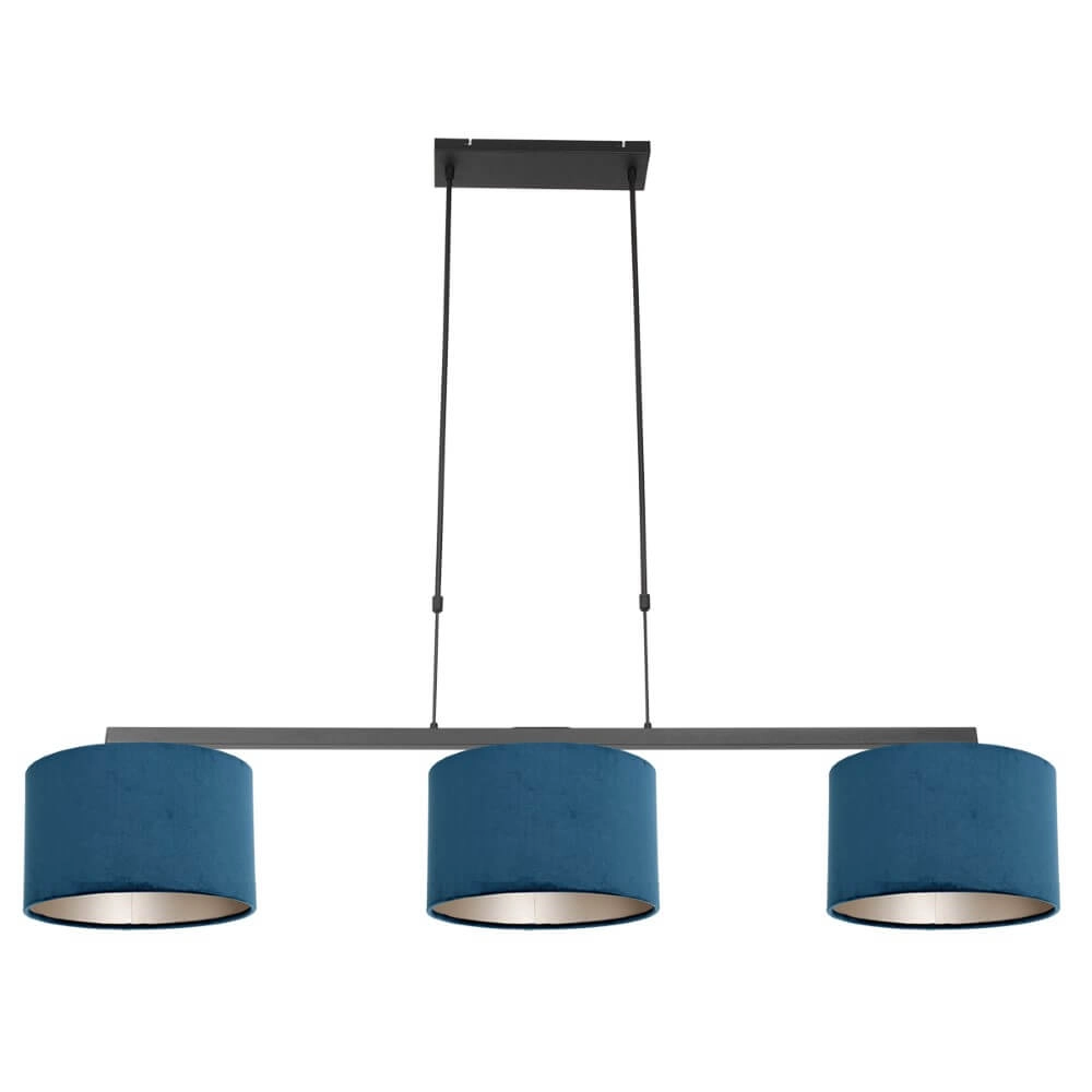 Black hanging lamp Stang with blue velvet shades
