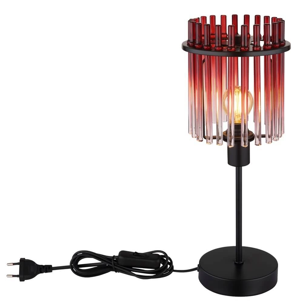 Black table lamp Gorley with red glass Ø 15cm Globo 9007371471959