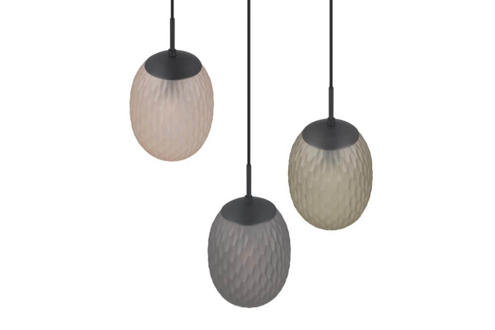 3-light pendant lamp Facette with ribbed colored glass Trio 4017807616835