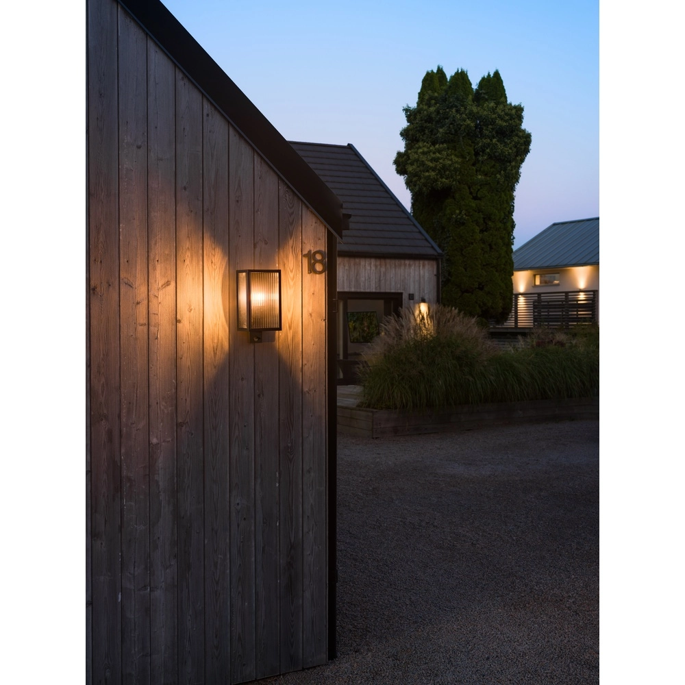 Wall lamp Carpi Black with ribbed glass and sensor KonstSmide 7318300030478