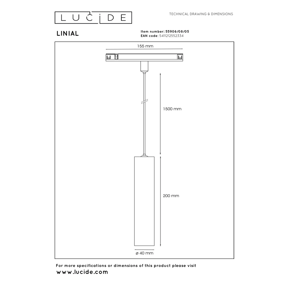 1-fase hanglamp voor rail Linial Luxus champagne Premium by Lucide 5411212552334