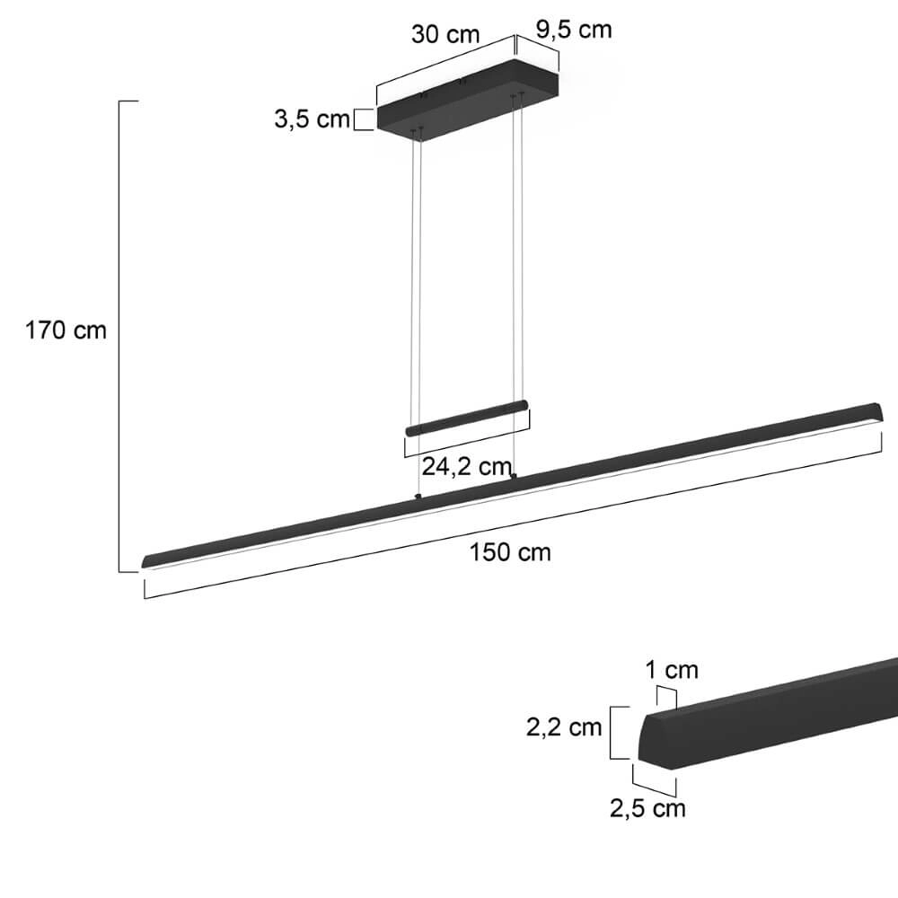 Long pendant lamp Profilo black Steinhauer 8712746151374