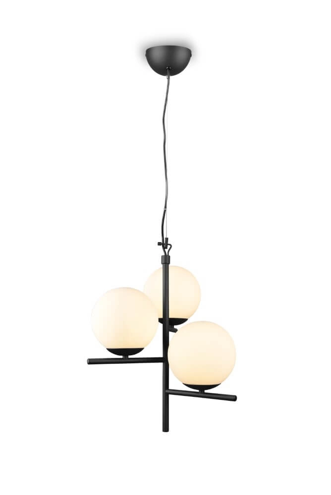 Pendant lamp Pure 3-light black with white spheres Trio 4017807506389