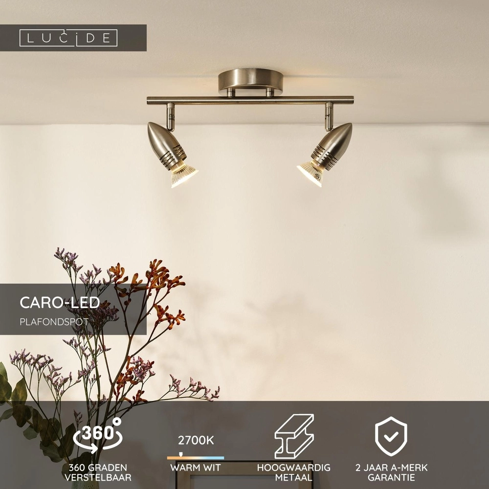 Ceiling spotlight Caro-Led 2-light matt chrome Lucide 5411212133397