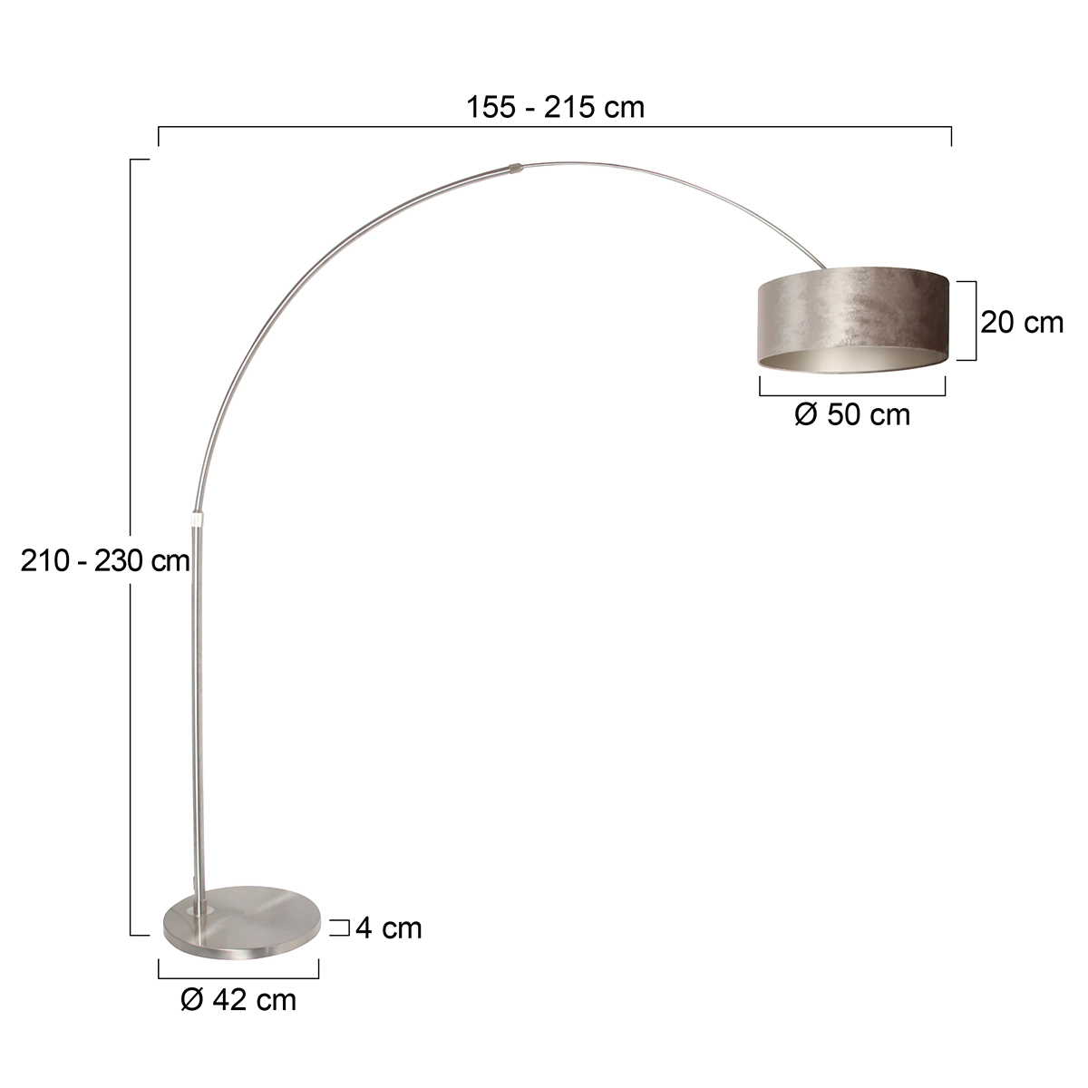 Arc lamp Sparkled Stainless steel with velvet taupe hood Steinhauer 8712746145953