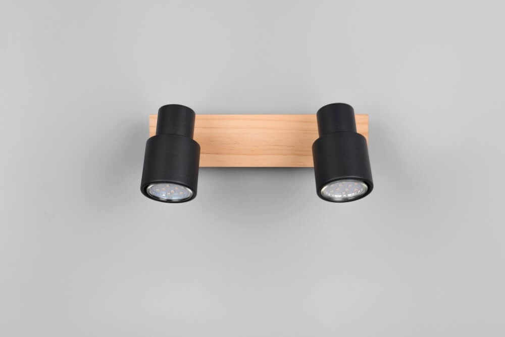 2-light ceiling lamp Pierre black with wood Trio 4017807638172