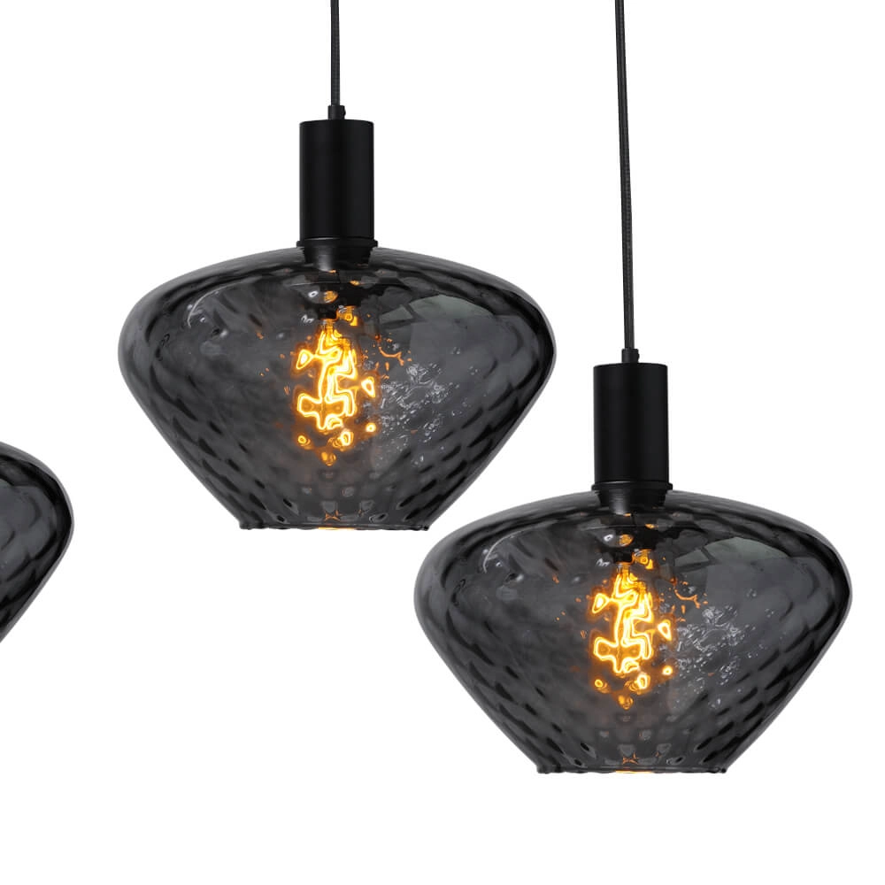 6-light hanging lamp - black - Porto with Blossom smoke glasses Masterlight 8718121270531