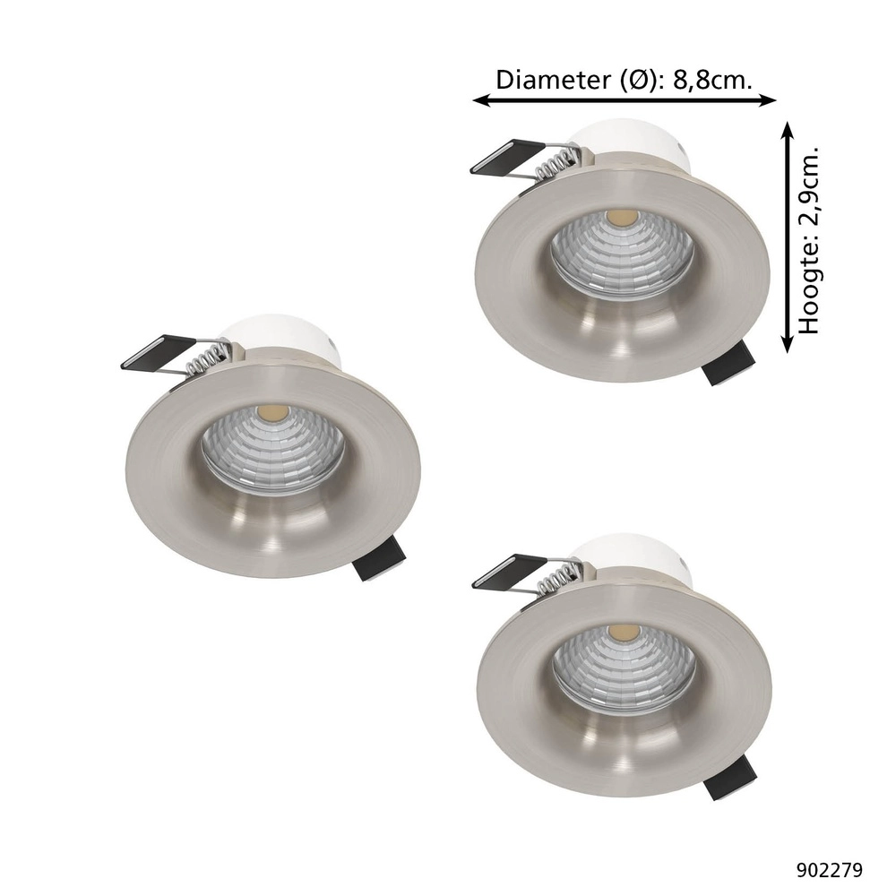 Set of 3 recessed spotlights Saliceto nickel Ø 8.8cm - 4.8W Eglo 9008606358809