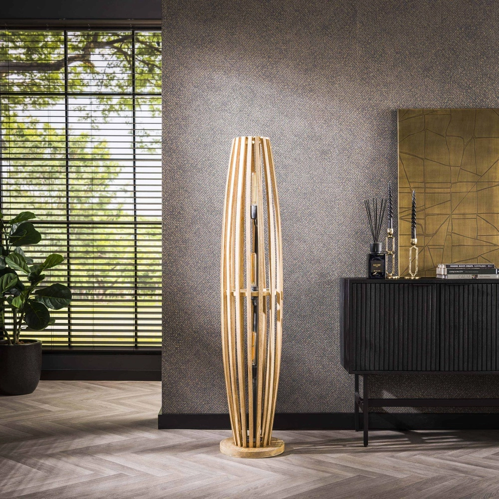 Wooden floor lamp Orbit 145cm - 3x E27 Lyora 8716803511101