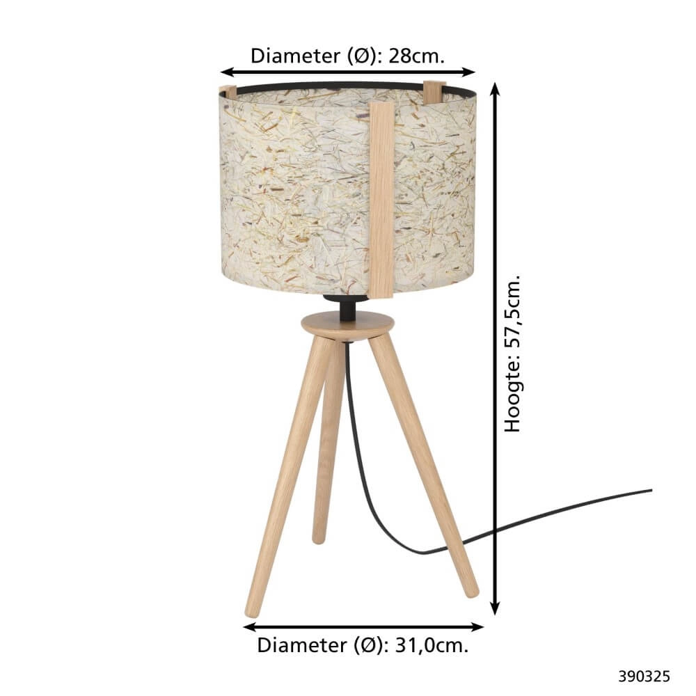 Table lamp Tripod Hontongas wood with beige shade Stars of Light 9008606274642