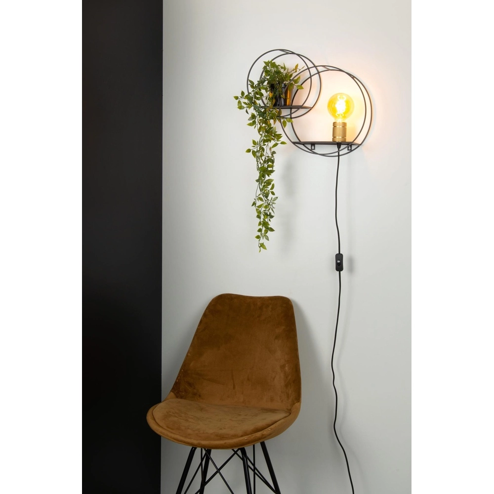 Unique wall lamp Circle black with shelves Lucide 5411212211408