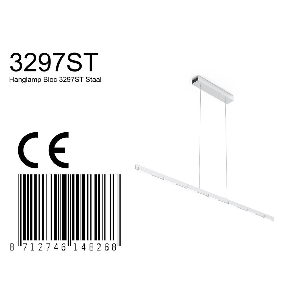 Sleek pendant lamp Bloc metallic grey Steinhauer 8712746148268